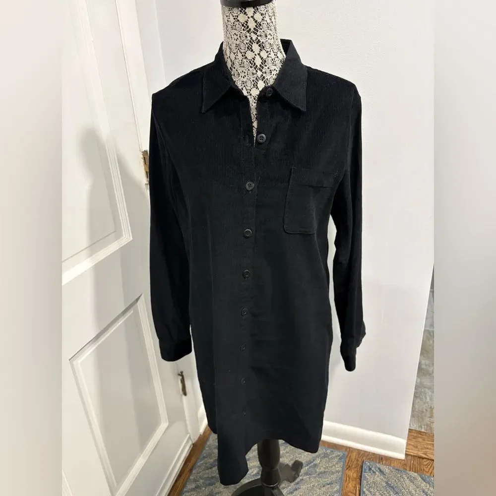 J. Crew Black Corduroy Long Sleeve Shirt Dress